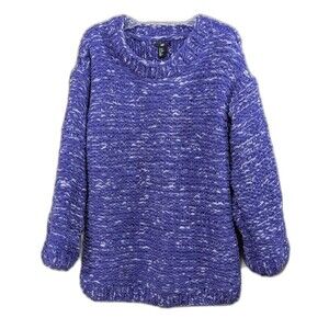 H&M Hand Knit Sweater Oversized M/L Purple White Boho Coastal Comfy & Cozy